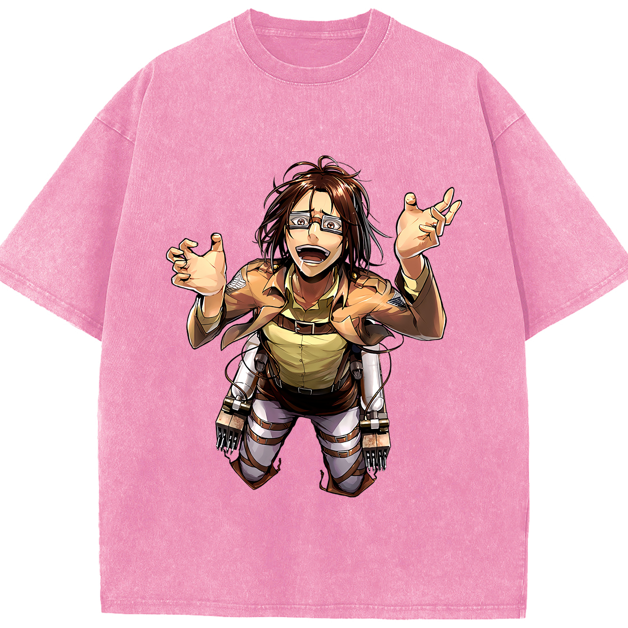 （画像用） 進撃の巨人 ハンジ·ゾエ Attack on Titan Hanji Zoe 綿100% ヴィンテージ風 半袖Tシャツ（フロントプリント）